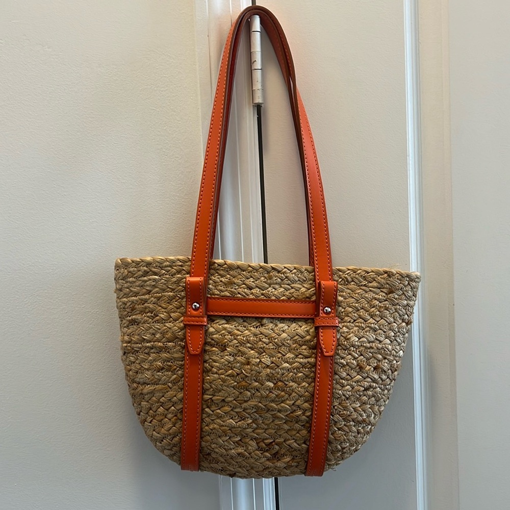 Zara Vibrant Orange and Tan Woven Tote